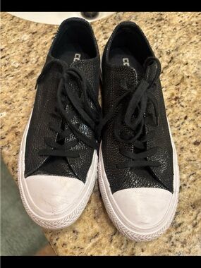 Converse Black sparkle Low-Top Lace-Up Sneakers with White Toe Cap